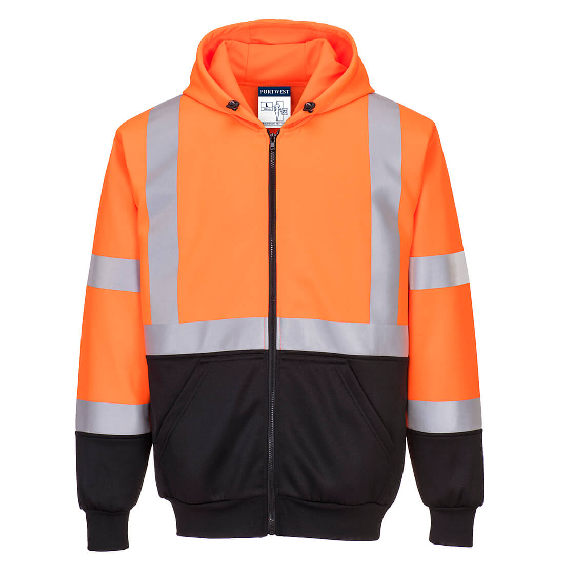Hi-Vis Kontrast Kapuzen Sweatjacke - Orange/Schwarz (OBR)