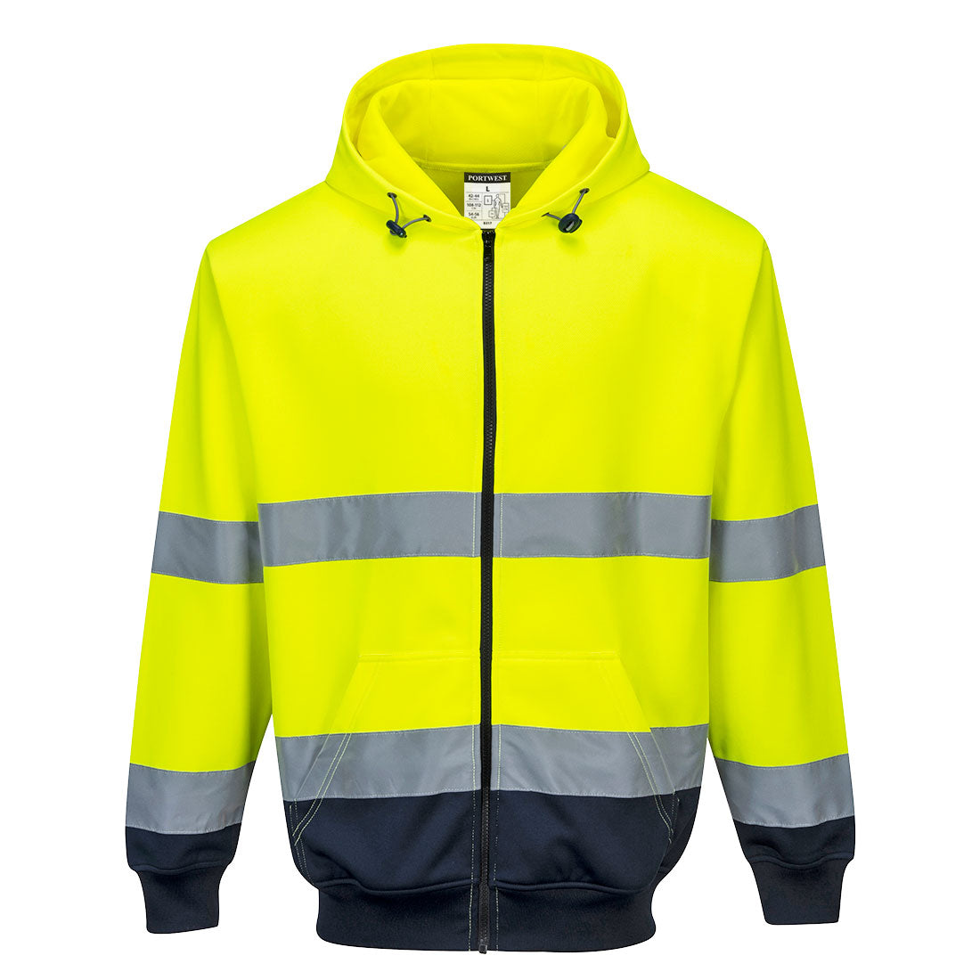 Hi-Vis Kontrast Kapuzen Sweatjacke - Gelb/Marine (YNR)