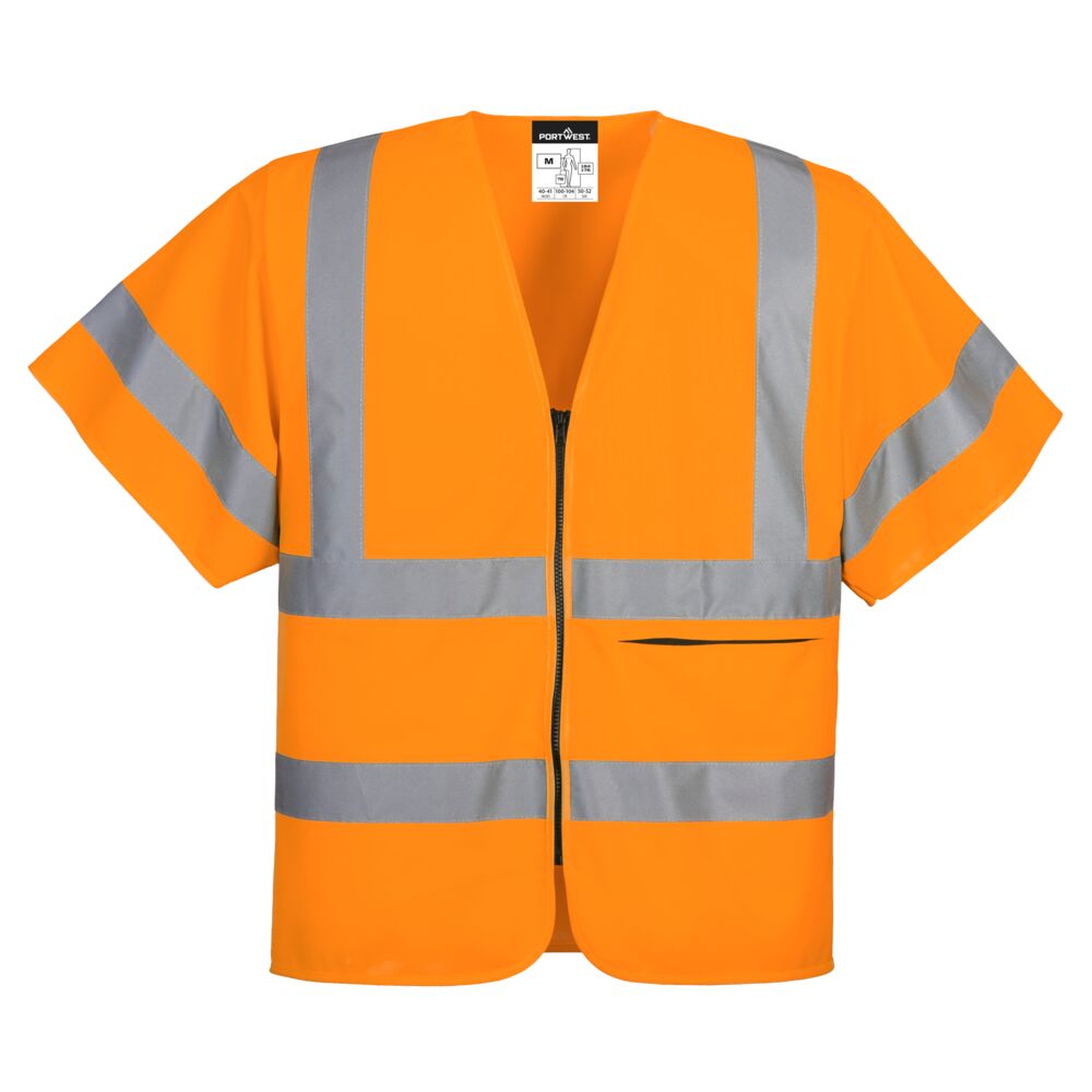 Hi-Vis Weste mit Schulterreflexband und Reißverschluss kurzarm - Orange (ORR)