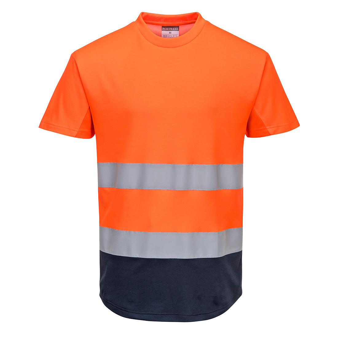 Hi-Vis Kontrast T-Shirt mit Mesheinsatz kurzarm - Orange/Marine (ONR)