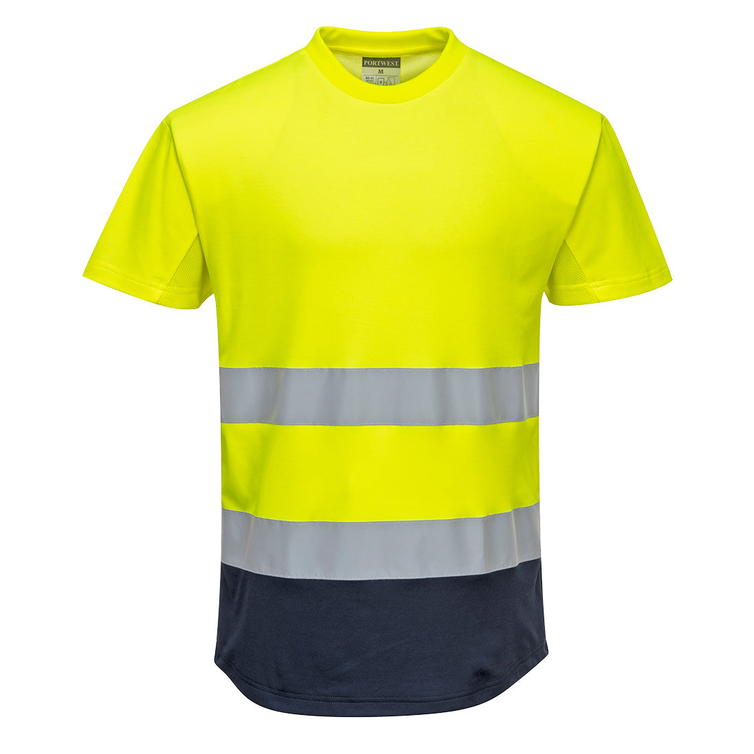 Hi-Vis Kontrast T-Shirt mit Mesheinsatz kurzarm - Gelb/Marine (YNR)