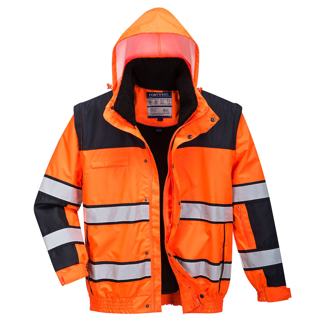 Hi-Vis 3-in-1 Kontrast Winter Pilotjacke - Orange/Schwarz (OBR)
