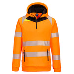 DX4 Hi-Vis Kapuzenpullover mit 1/4 Reißverschluss - Orange/Schwarz (OBR)