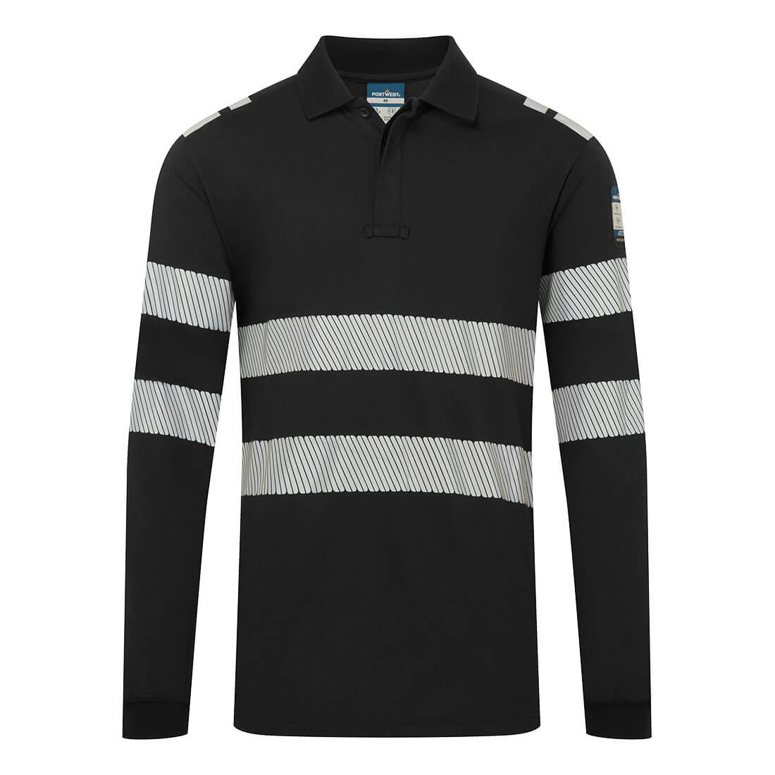 PW3 Modaflame Knit FR Poloshirt Langarm - Schwarz (BKR)
