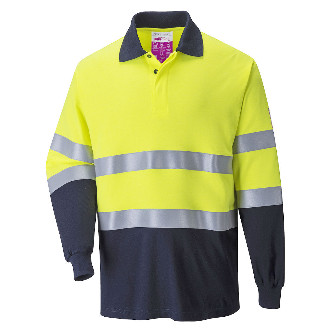 Modaflame Knit Hi-Vis  Kontrast FR Poloshirt Langarm - Gelb/Marine (YNR)