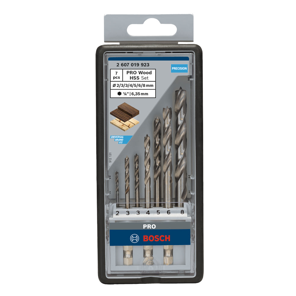 Bosch PRO Wood HSS Holzspiralbohrer Set. 7-tlg