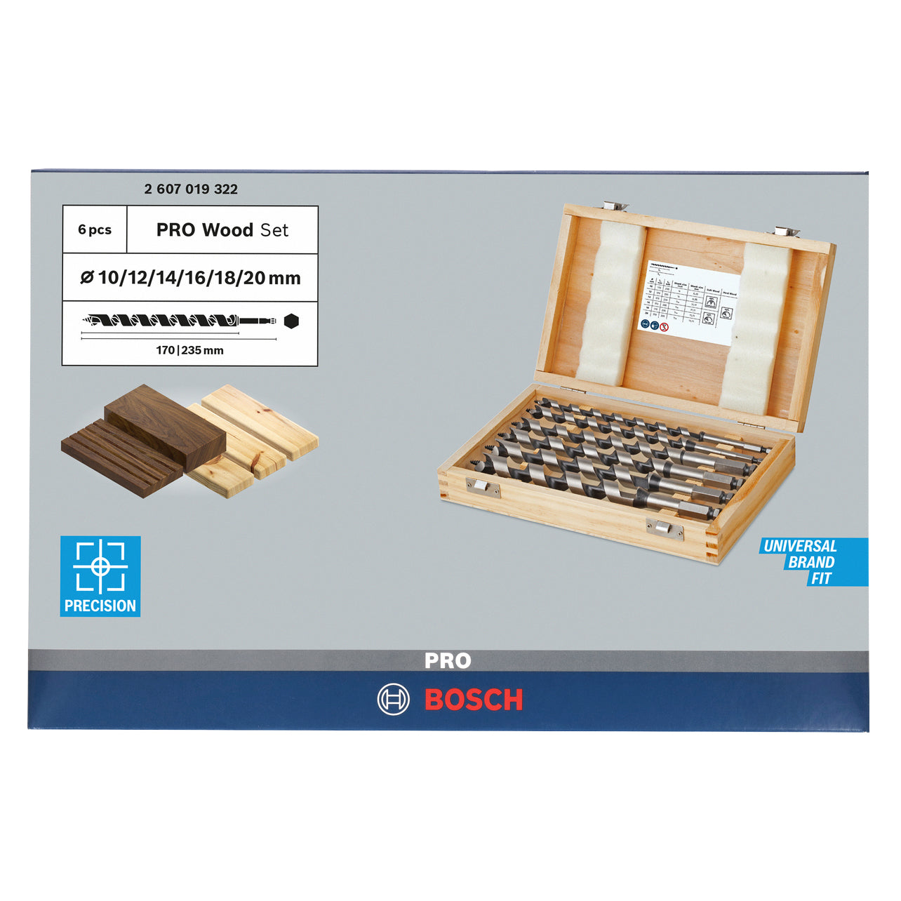 Bosch PRO Wood Holzschlangenbohrer Set, L235 mm, 6-tlg
