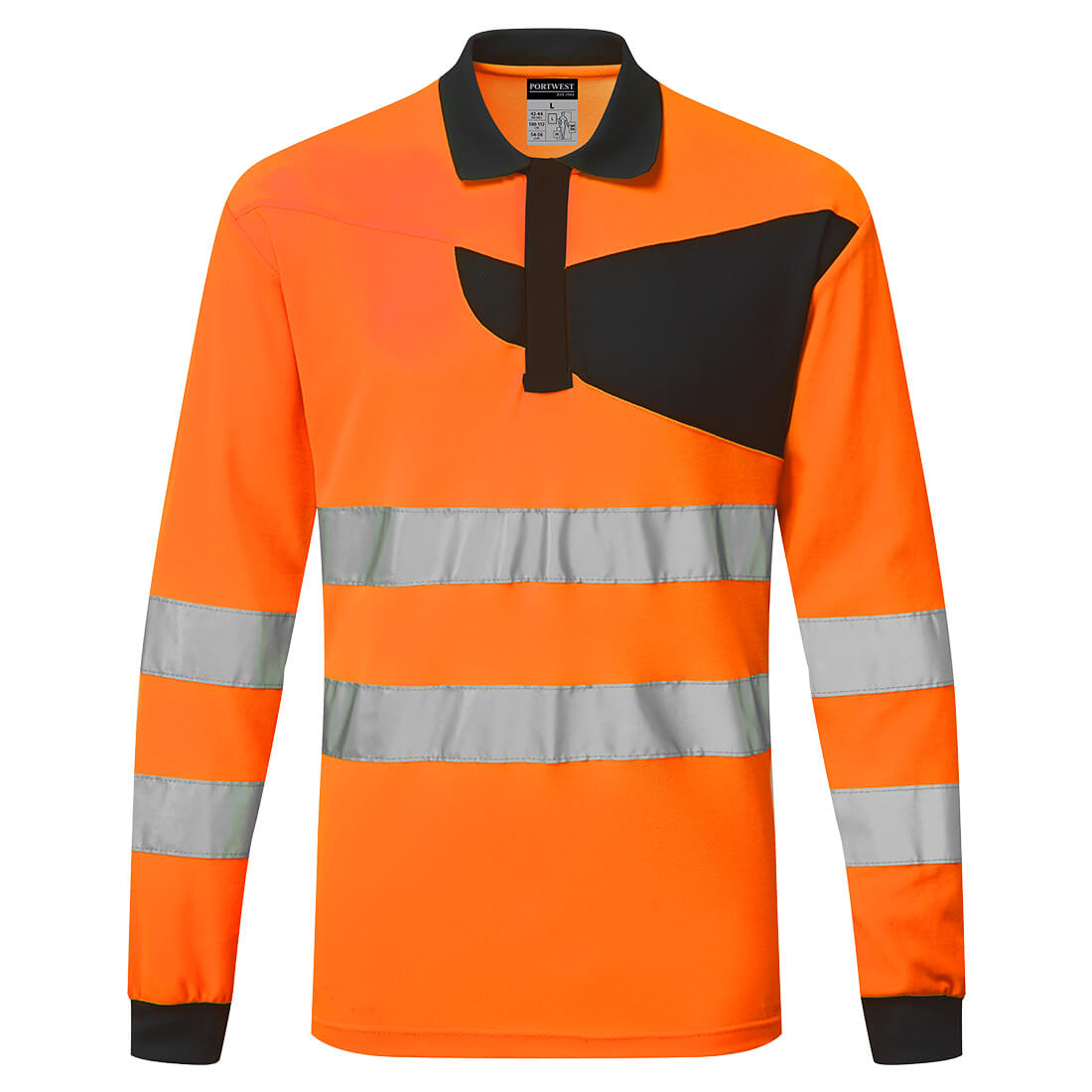PW2 Warnschutz Polo Shirt langarm - Orange/Schwarz (OBR)