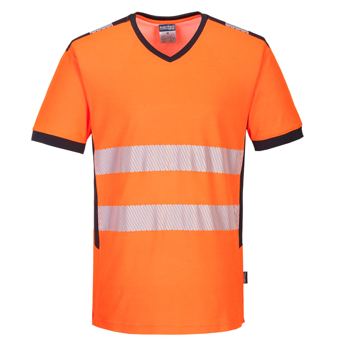PW3 Hi-Vis T-Shirt mit V-Ausschnitt und Mesheinsatz kurzarm - Orange/Schwarz (OBR)