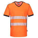 PW3 Hi-Vis T-Shirt mit V-Ausschnitt und Mesheinsatz kurzarm - Orange/Schwarz (OBR)
