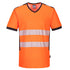 PW3 Hi-Vis T-Shirt mit V-Ausschnitt und Mesheinsatz kurzarm - Orange/Schwarz (OBR)