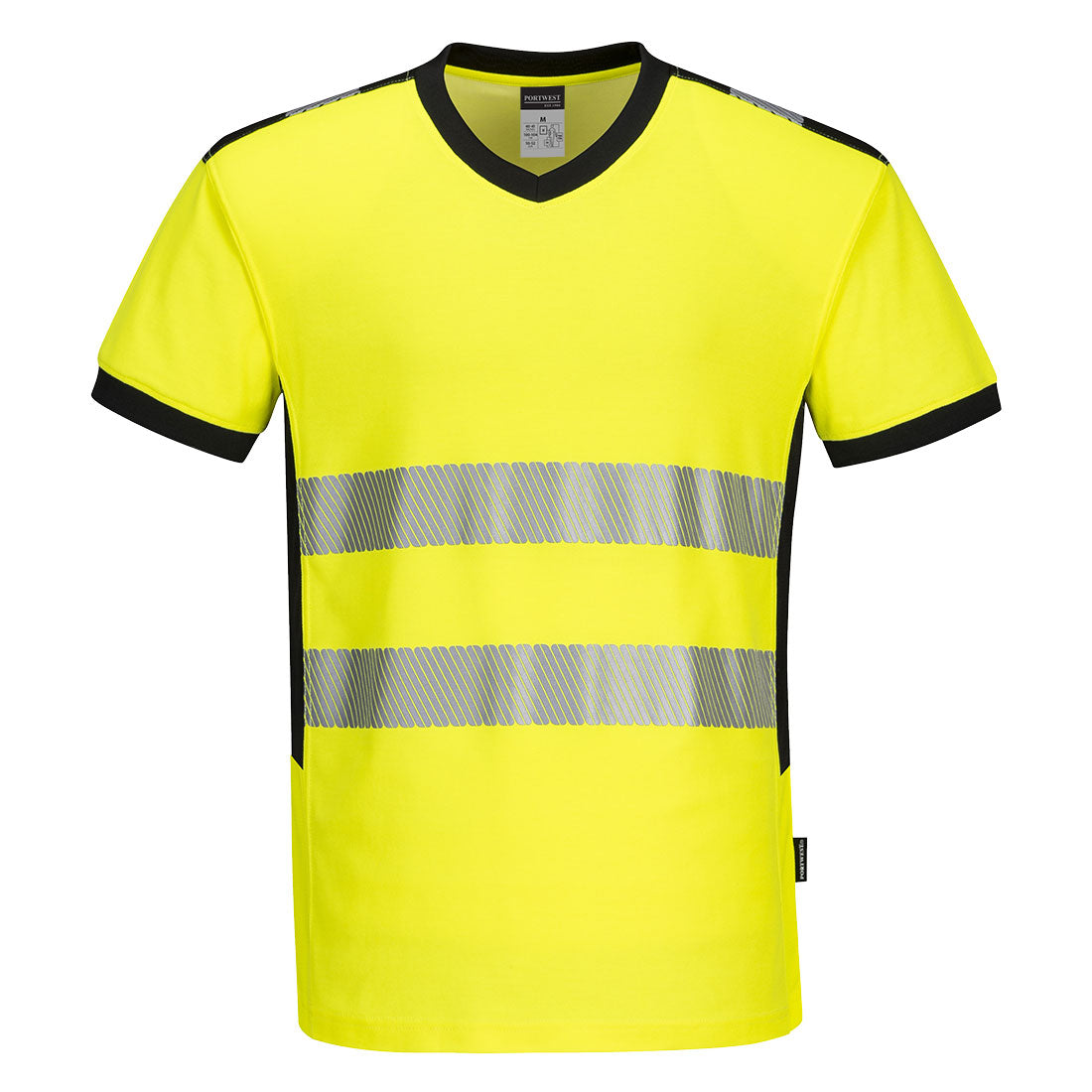PW3 Hi-Vis T-Shirt mit V-Ausschnitt und Mesheinsatz kurzarm - Gelb/Schwarz (YBR)