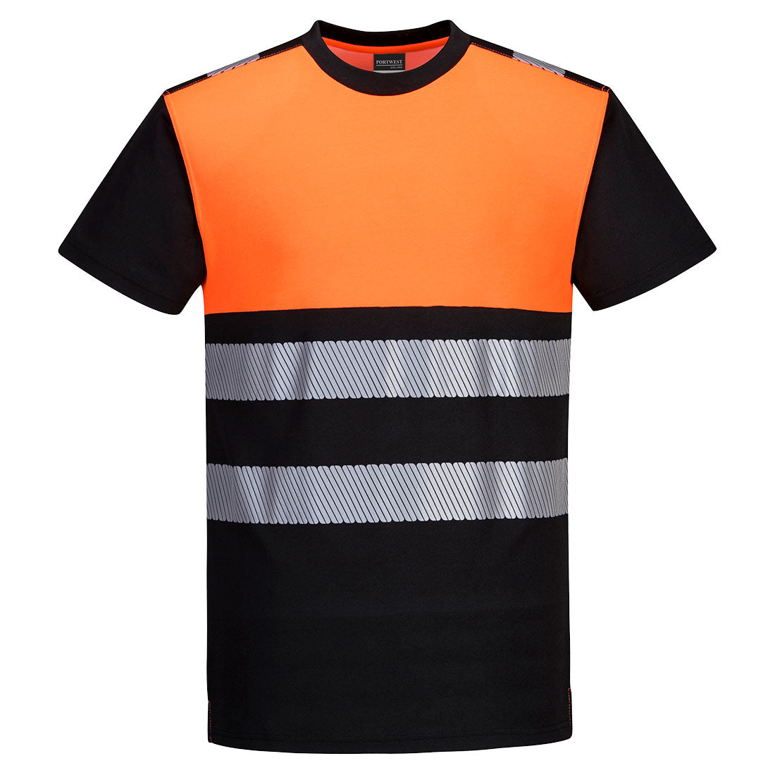 PW3 Hi-Vis Cotton Comfort T-Shirt kurzarm Klasse 1 - Schwarz/Orange (BKO)