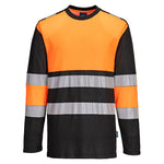 PW3 Hi-Vis Cotton Comfort T-Shirt Klasse 1, langarm - Orange/Schwarz (OBR)