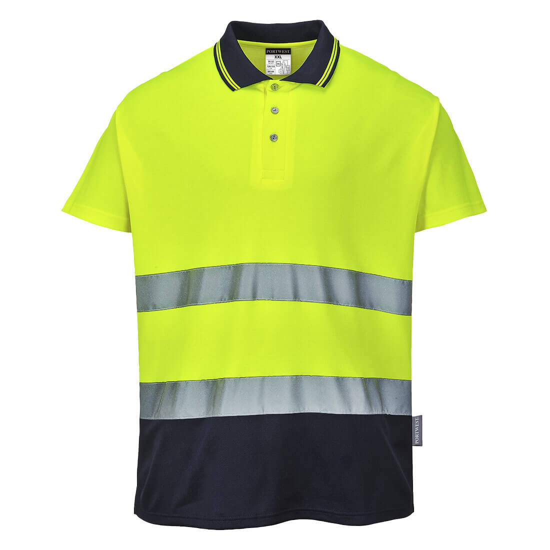 Hi-Vis Cotton Comfort Kontrast Poloshirt kurzarm - Gelb/Marine (YNR)