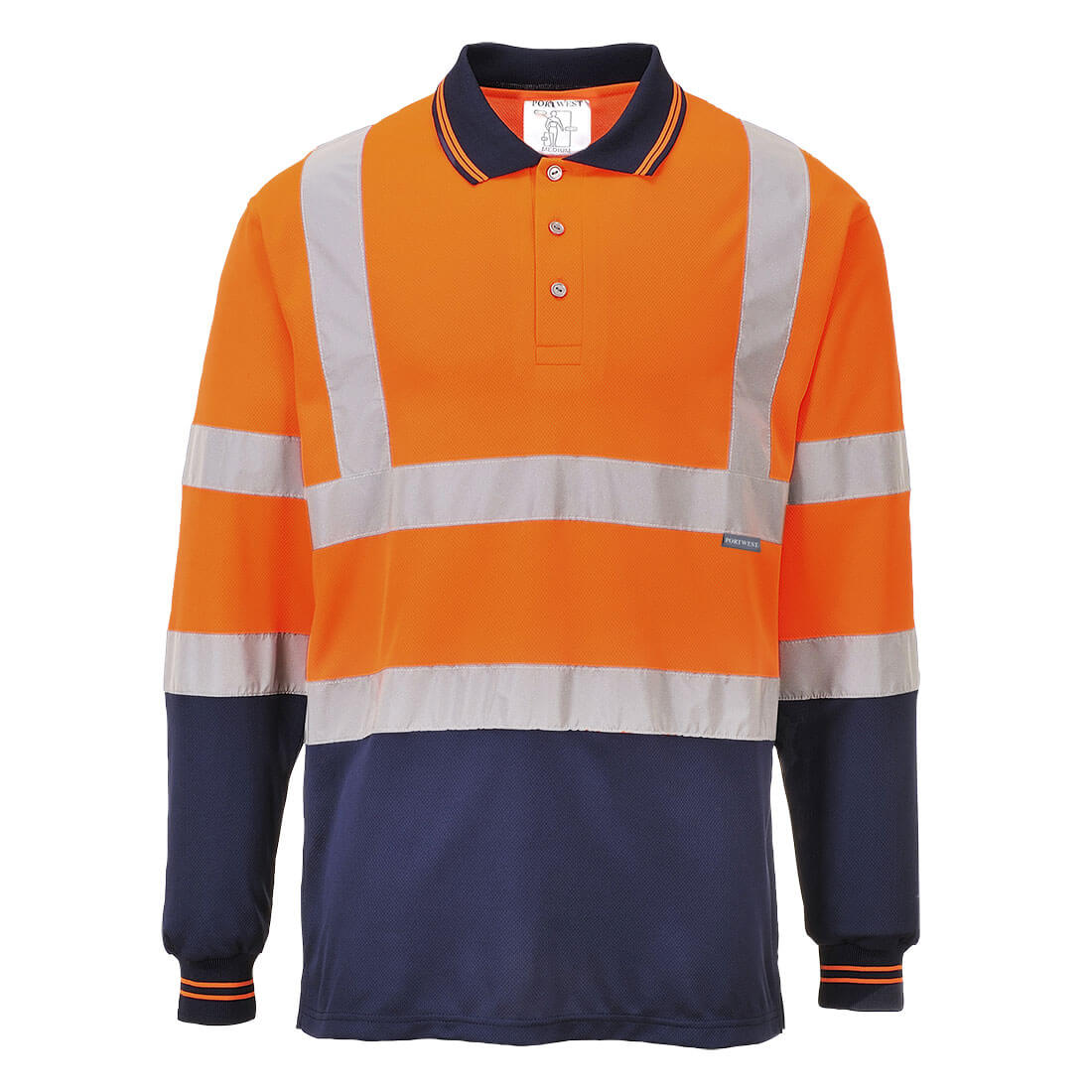 Hi-Vis Kontrast Poloshirt langarm - Orange/Marine (ONR)