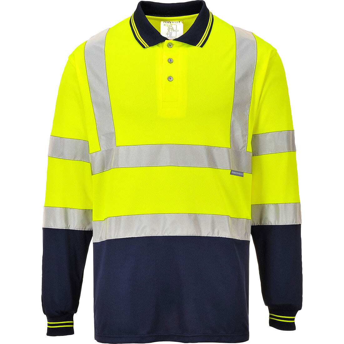 Hi-Vis Kontrast Poloshirt langarm - Gelb/Marine (YNR)