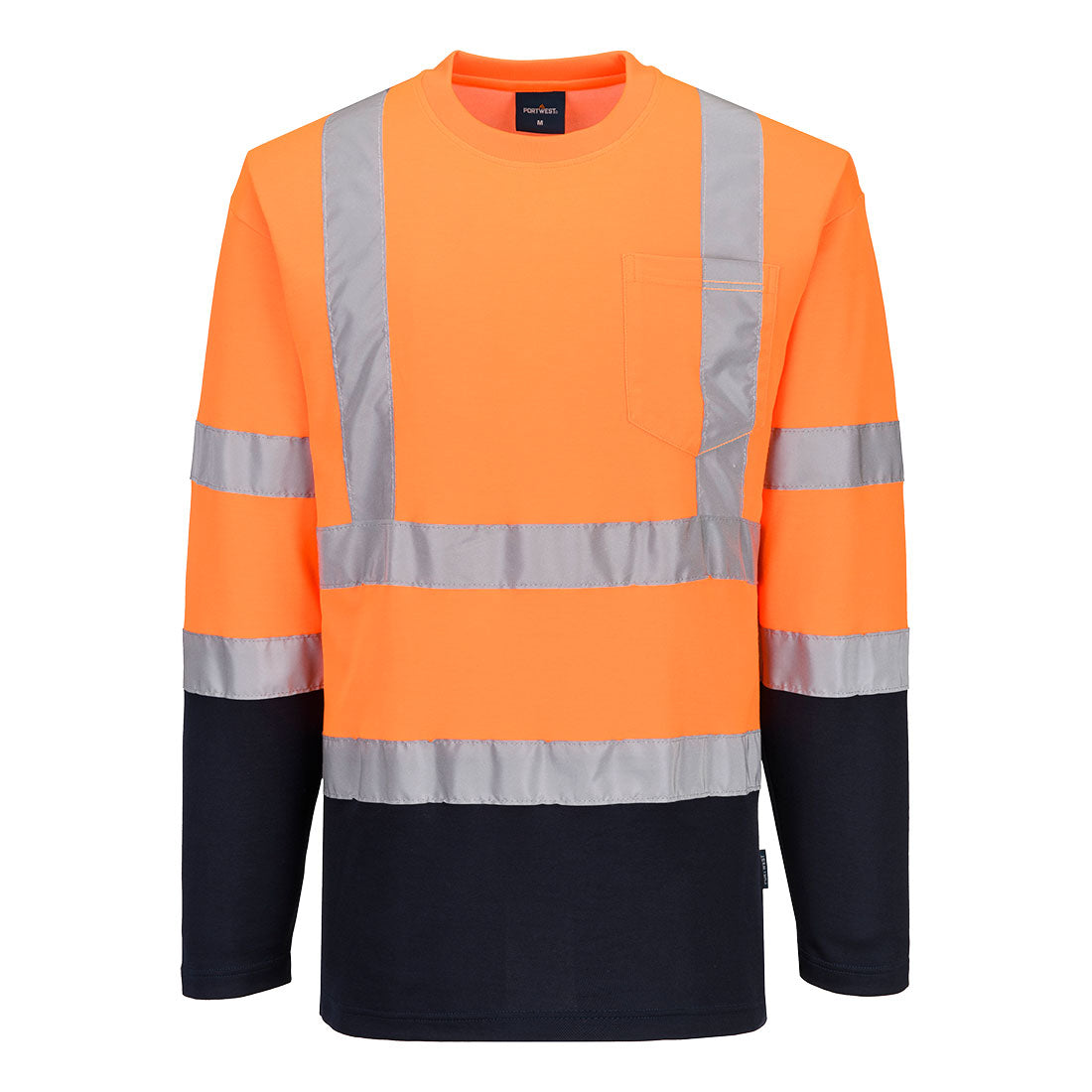 Hi-Vis Cotton Comfort Kontrast T-Shirt Langarm - Orange/Marine (ONR)