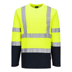 Hi-Vis Cotton Comfort Kontrast T-Shirt Langarm - Gelb/Marine (YNR)