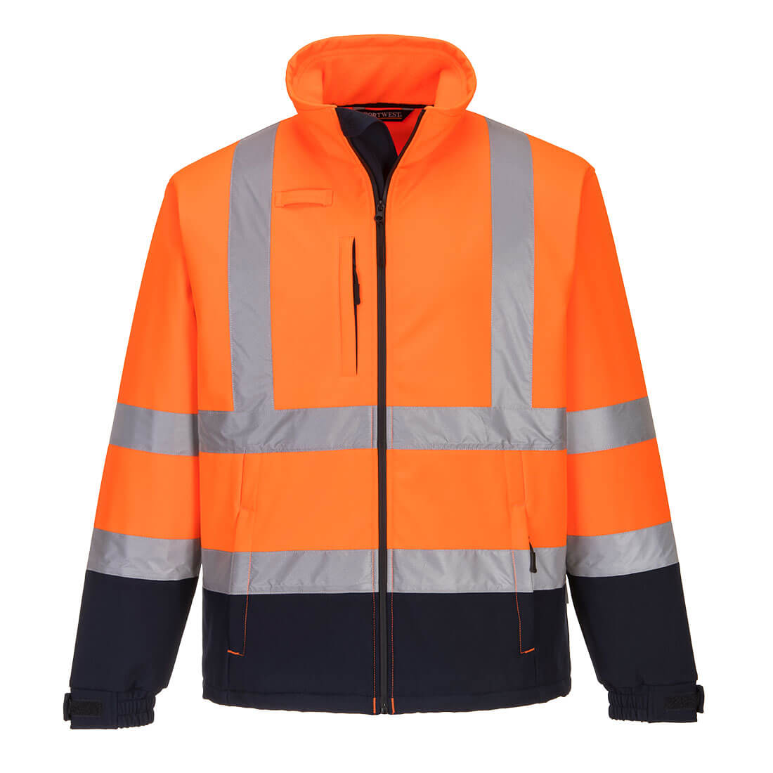 Hi-Vis Kontrast Softshelljacke (3L) - Orange/Marine (ONR)