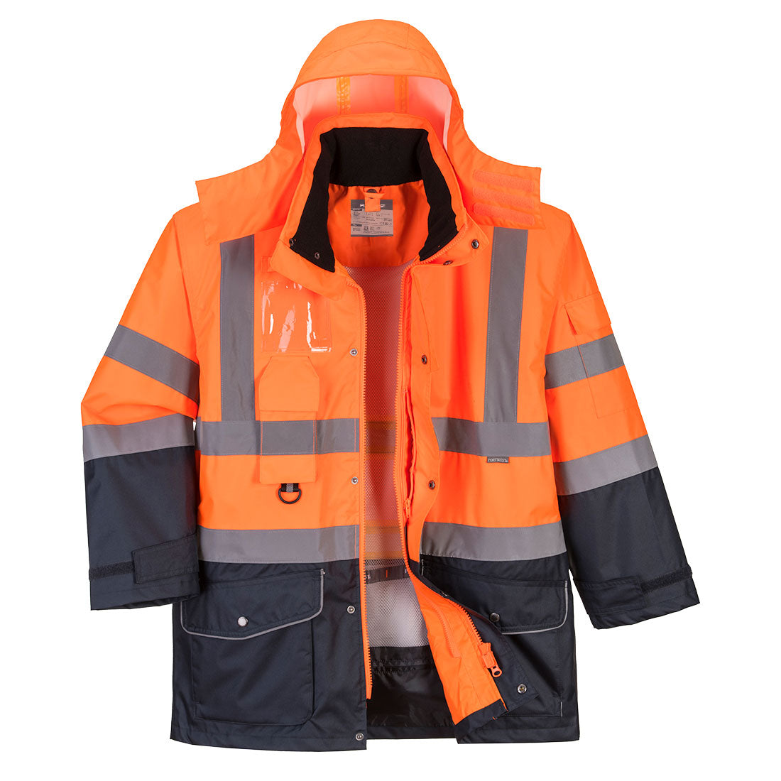 Hi-Vis 7-in-1 Kontrast Verkehrsjacke atmungsaktiv - Orange/Marine (ONR)