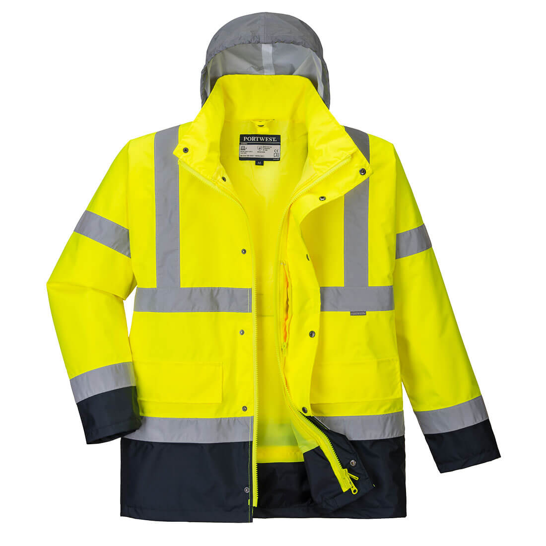 Hi-Vis 4-in-1 Kontrast Verkehrsjacke - Gelb/Marine (YNR)