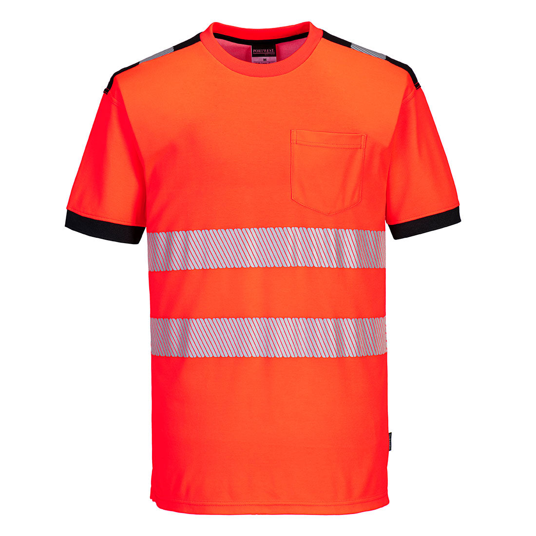 PW3 Hi-Vis Cotton Comfort T-Shirt kurzarm - Rot/Schwarz (RBK)