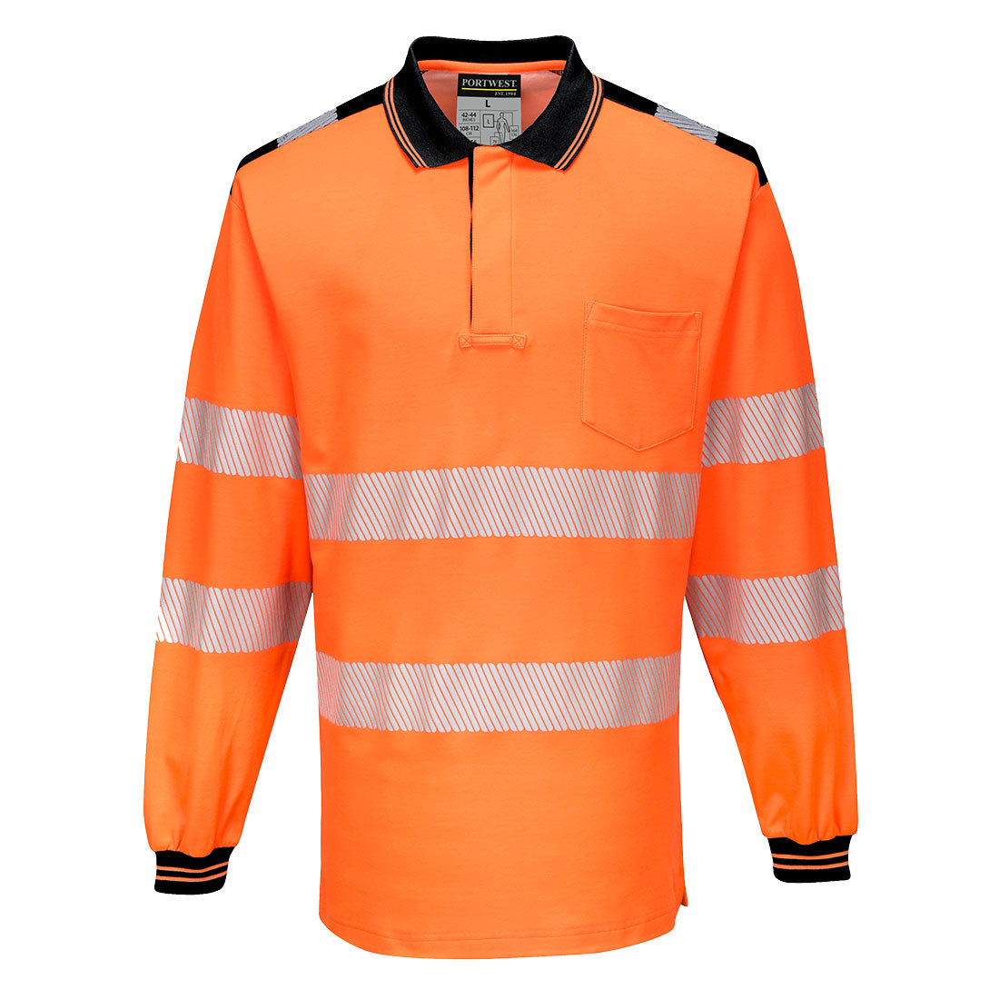 PW3 Hi-Vis Cotton Comfort Polo Shirt, langarm - Orange/Schwarz (OBR)