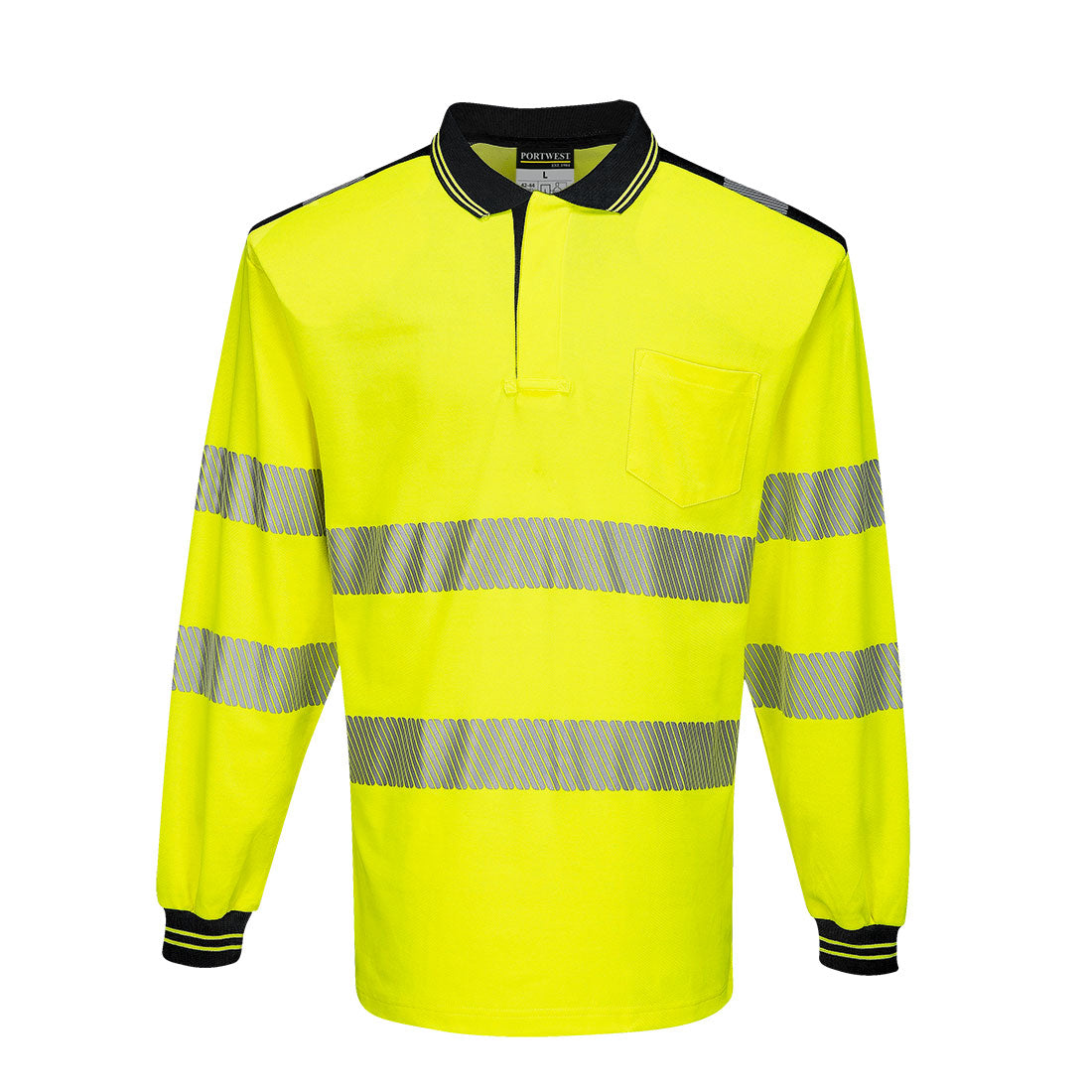 PW3 Hi-Vis Cotton Comfort Polo Shirt, langarm - Gelb/Schwarz (YBR)