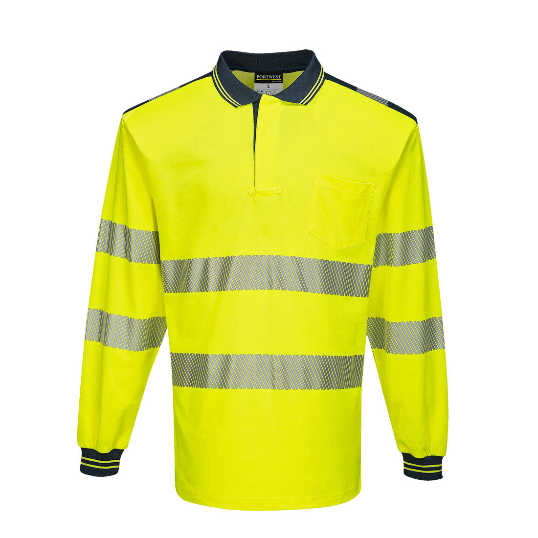 PW3 Hi-Vis Cotton Comfort Polo Shirt, langarm - Gelb/Marine (YNR)