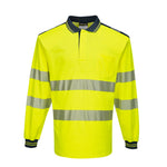PW3 Hi-Vis Cotton Comfort Polo Shirt, langarm - Gelb/Marine (YNR)