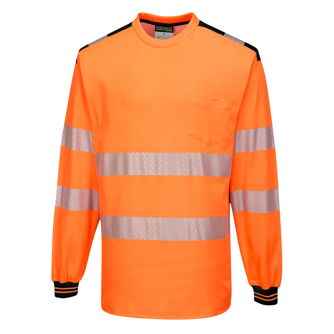PW3 Hi-Vis Cotton Comfort T-Shirt, langarm - Orange/Schwarz (OBR)
