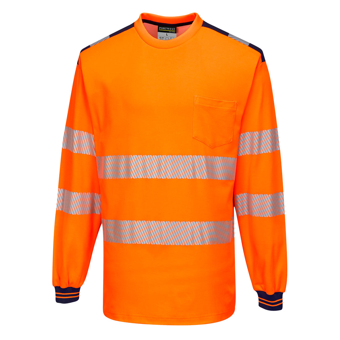 PW3 Hi-Vis Cotton Comfort T-Shirt, langarm - Orange/Marine (ONR)