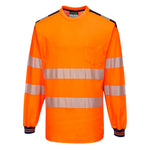 PW3 Hi-Vis Cotton Comfort T-Shirt, langarm - Orange/Marine (ONR)