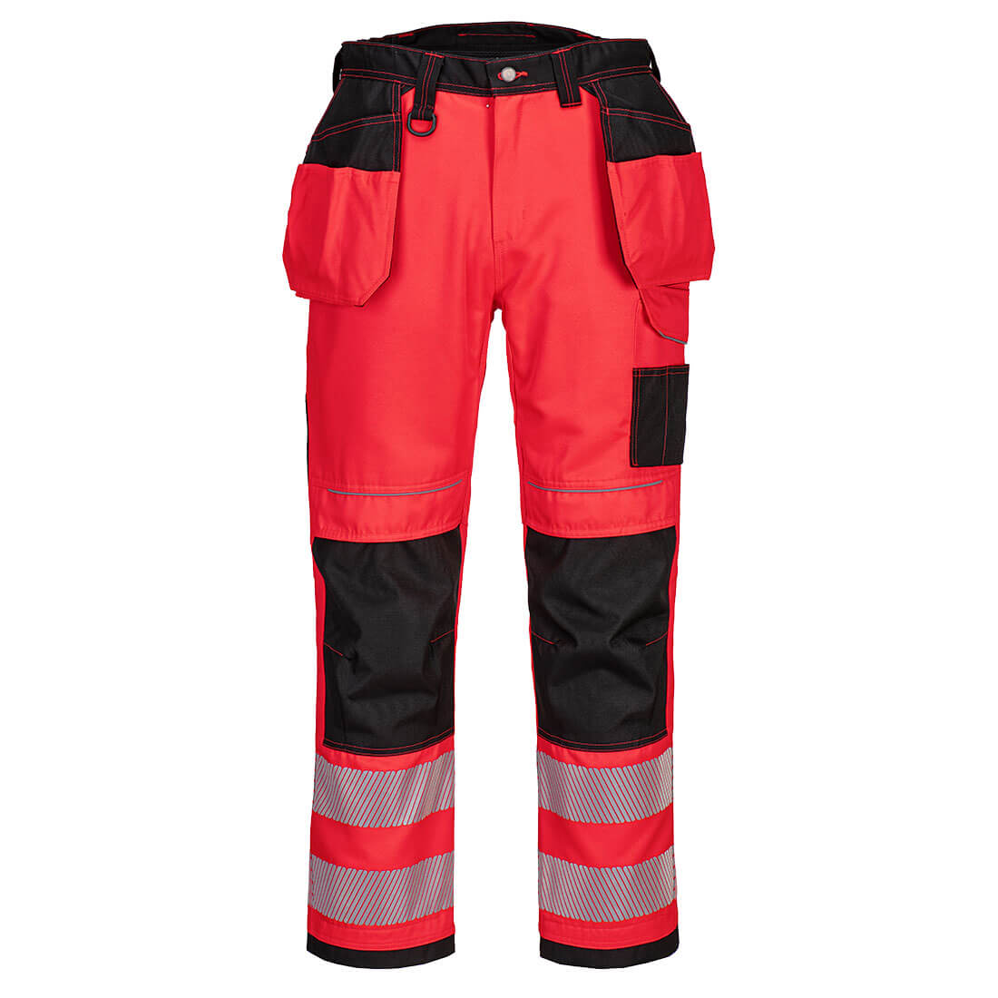 PW3 Hi-Vis Arbeitsbundhose mit Holstertaschen - Rot/Schwarz (RBK)