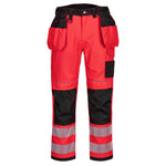 PW3 Hi-Vis Arbeitsbundhose mit Holstertaschen - Rot/Schwarz (RBK)