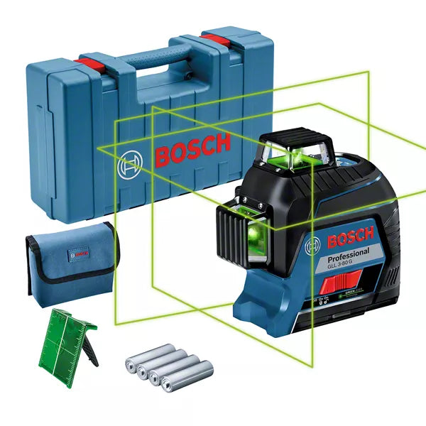 GLL 3-80 G Professional Linienlaser im Handwerkerkoffer mit 4 x Batterie (AA), Laserzieltafel