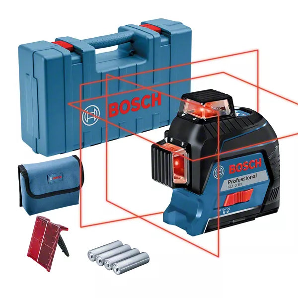 GLL 3-80 Professional Linienlaser im Handwerkerkoffer mit 4 x Batterie (AA), Laserzieltafel
