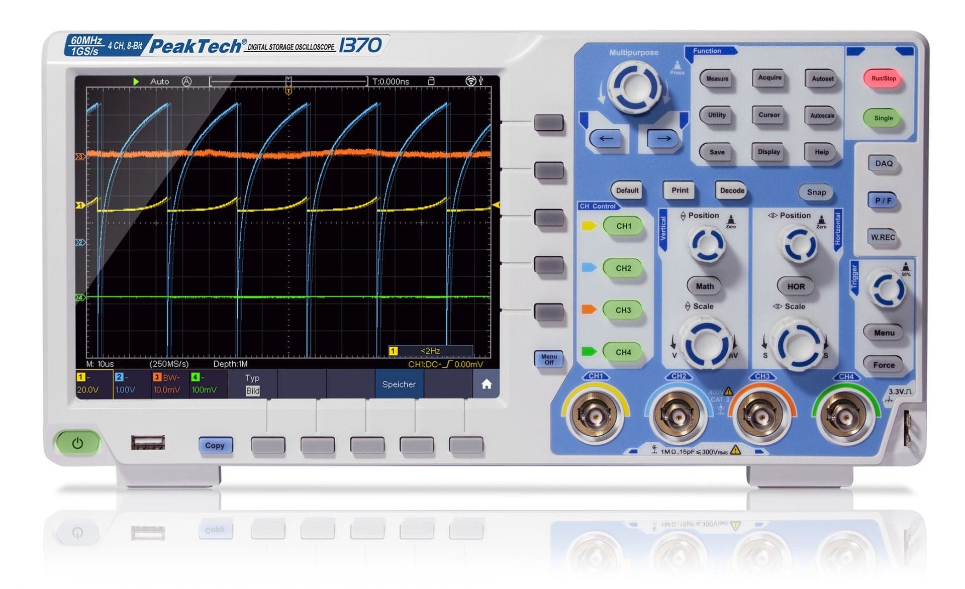 P 1370 - 60 MHz/4 CH ~ 1 GS/s ~ Digital Oszilloskop mit Touch Screen, DMM, Decoder, VGA - MELTEC GmbH