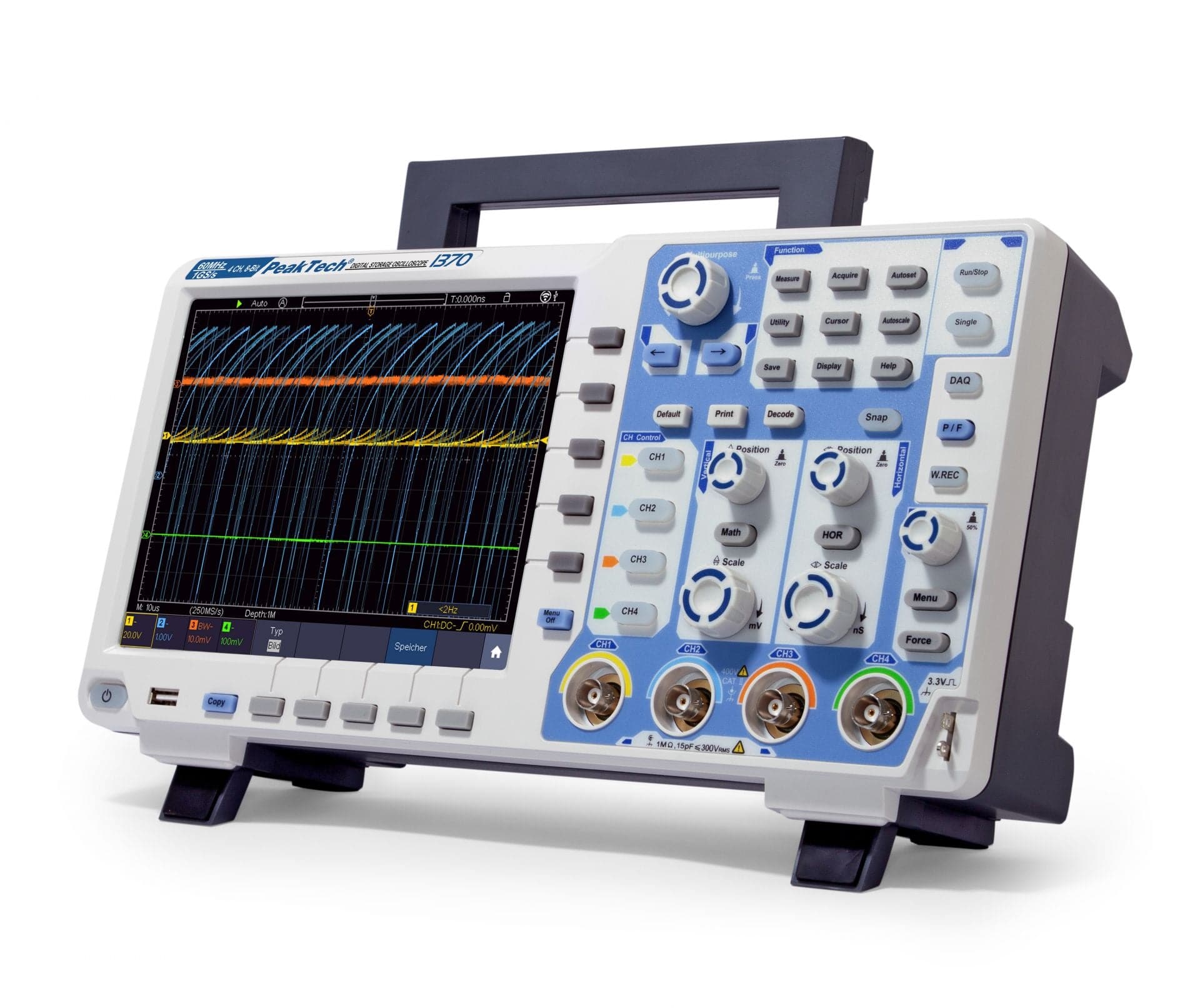 P 1370 - 60 MHz/4 CH ~ 1 GS/s ~ Digital Oszilloskop mit Touch Screen, DMM, Decoder, VGA - MELTEC GmbH