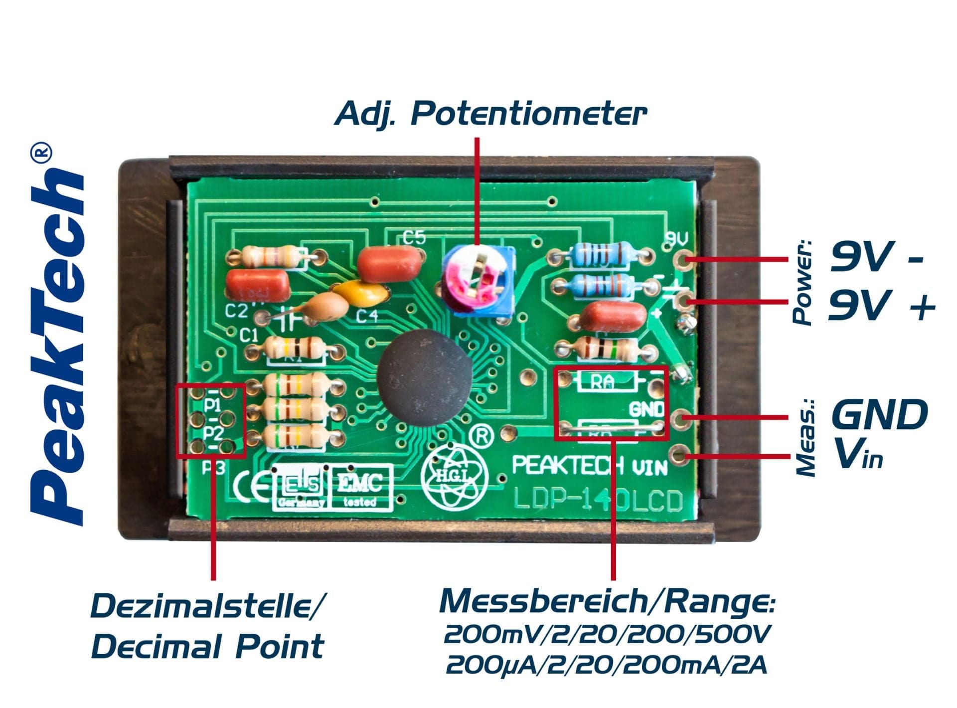 LDP-140 - LCD Voltmeter-Einbaumodul ~ 13 mm Ziffernhöhe mit Hintergrundbeleuchtung - MELTEC GmbH