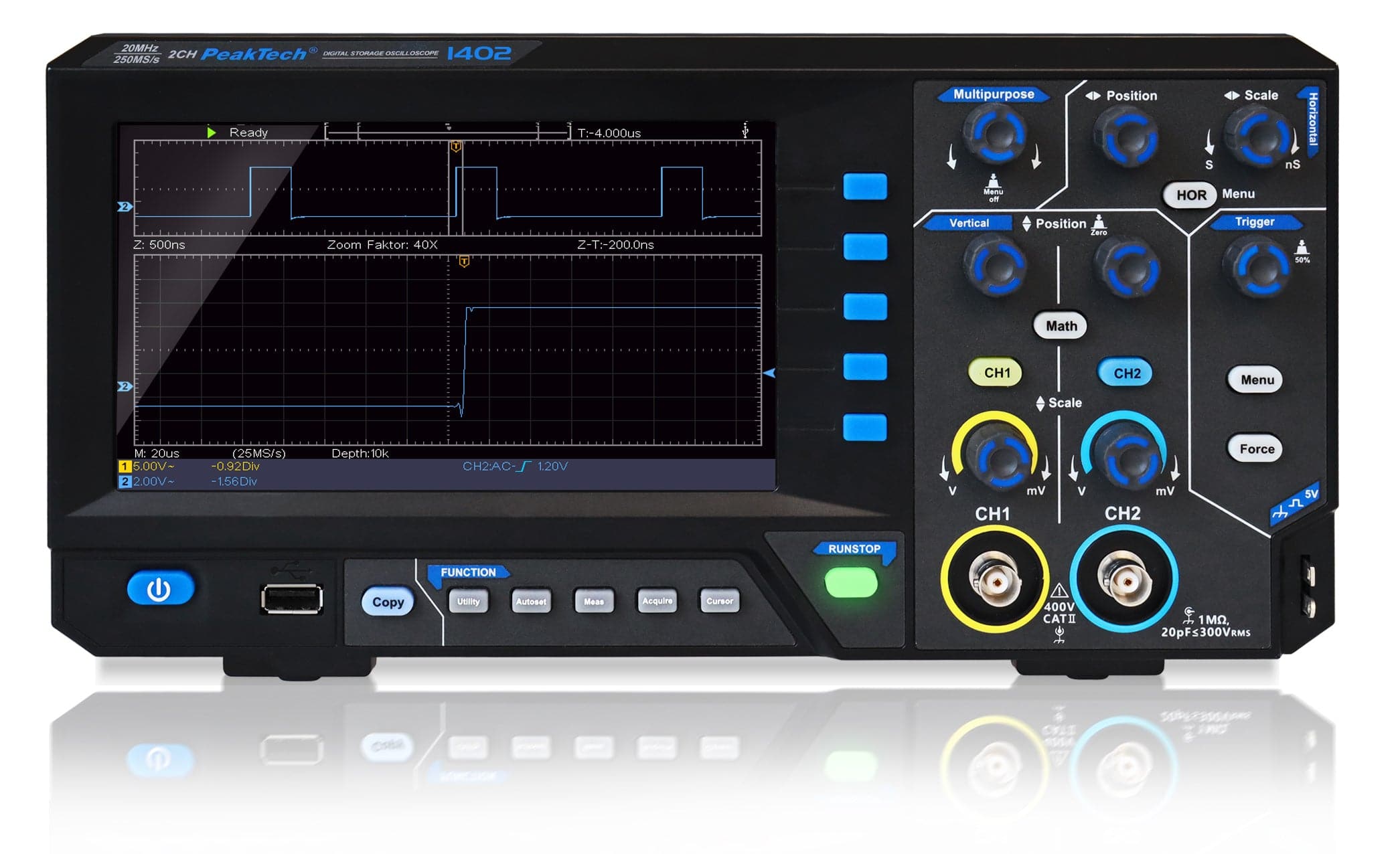 P 1402 - 20 MHz / 2CH, 250MS/s Digital Speicher Oszilloskop - MELTEC GmbH