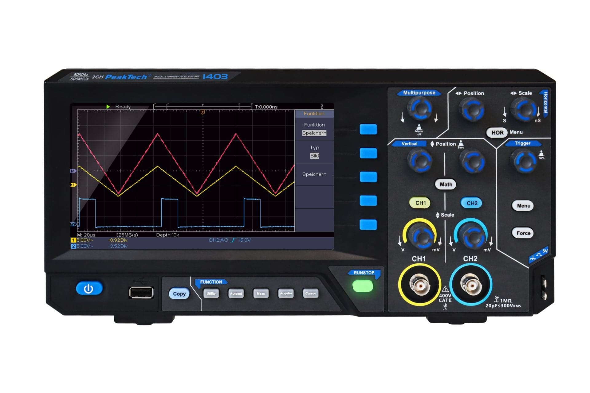 P 1403 - 50 MHz / 2CH, 500MS/s Digital Speicher Oszilloskop - MELTEC GmbH