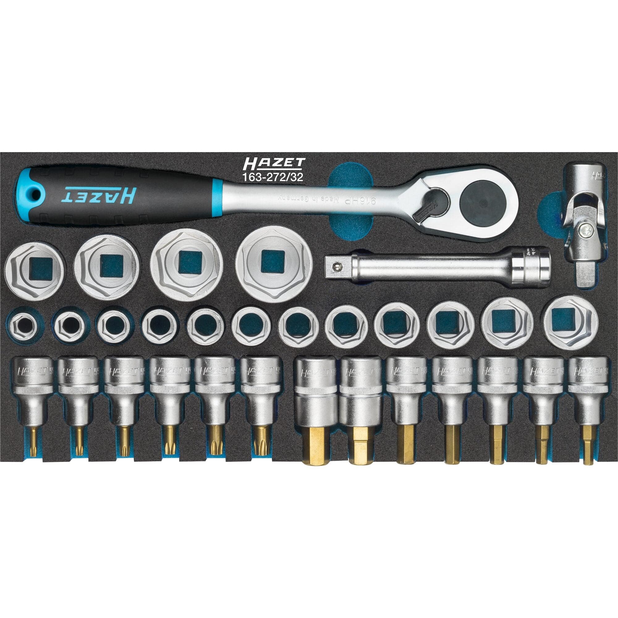 Steckschlüssel SatzVierkant 12,5 mm (1/2 Zoll) ∙ Außen-Doppel-Sechskant-Tractionsprofil, Innen TORX® Profil, Innen-Sechskant Profil - MELTEC GmbH