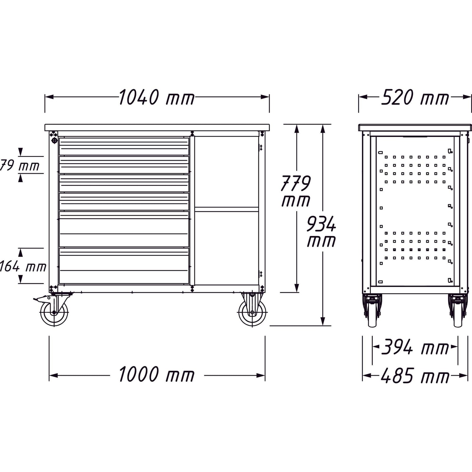 Fahrbare Werkbank ∙ mit Sortiment Schubladen, flach: 6 x 79 x 527 x 348 mm - MELTEC GmbH