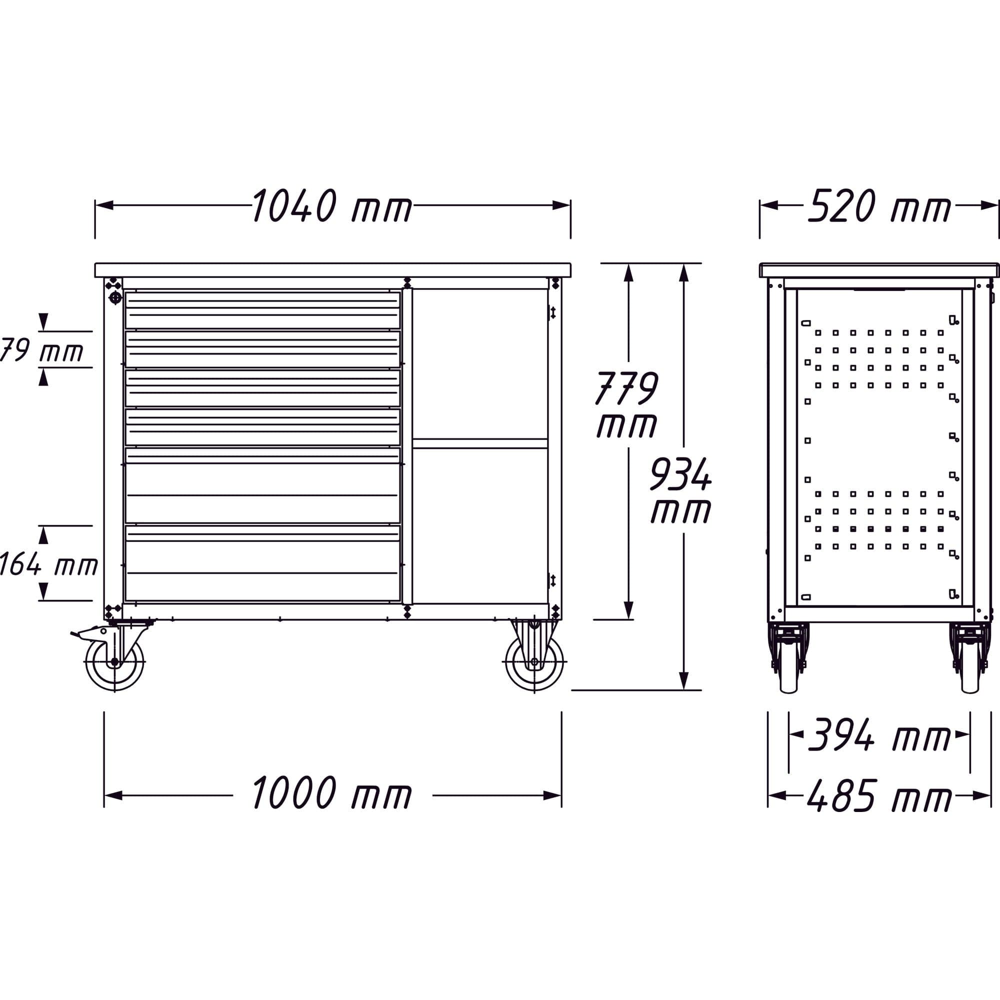 Fahrbare Werkbank Schubladen, flach: 6 x 79 x 527 x 348 mm - MELTEC GmbH