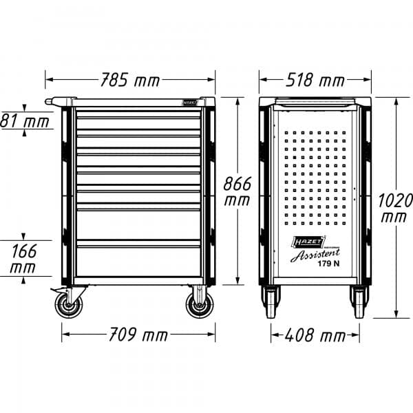 Werkstattwagen Assistent Schubladen, Flach: 9 x 81 x 522 x 398 mm - MELTEC GmbH