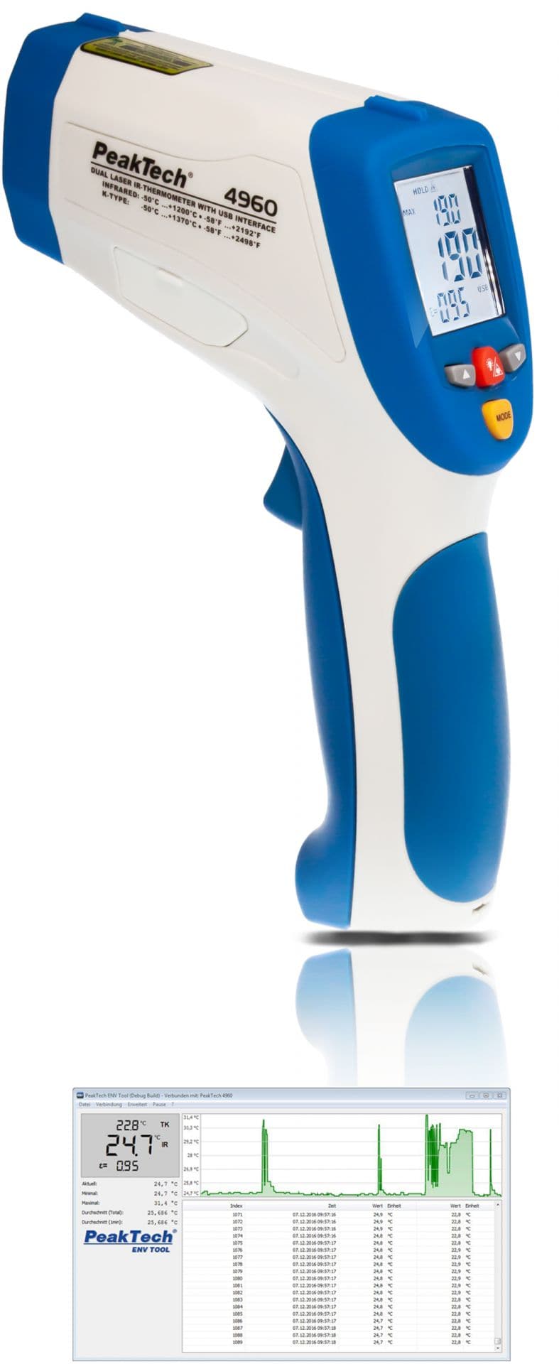 P 4960 - IR-Thermometer ~ -50 ... +1200°C ~ 50:1 ~ mit USB-Schnittstelle - MELTEC GmbH