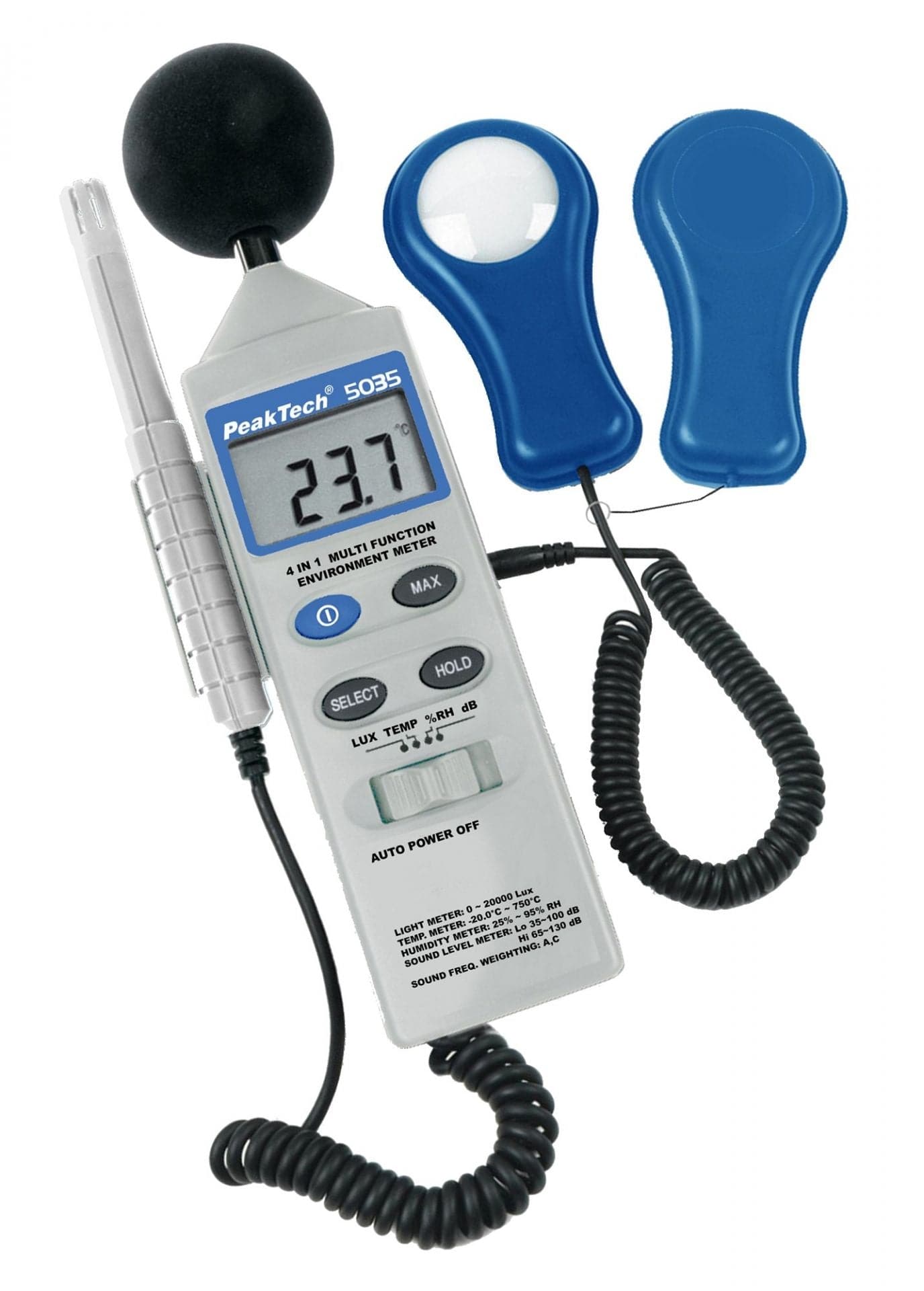 P 5035 - Multifunktions-Umweltmessgerät ~ mit Temperatur, Luftfeuchte, Lux, Schallpegel - MELTEC GmbH
