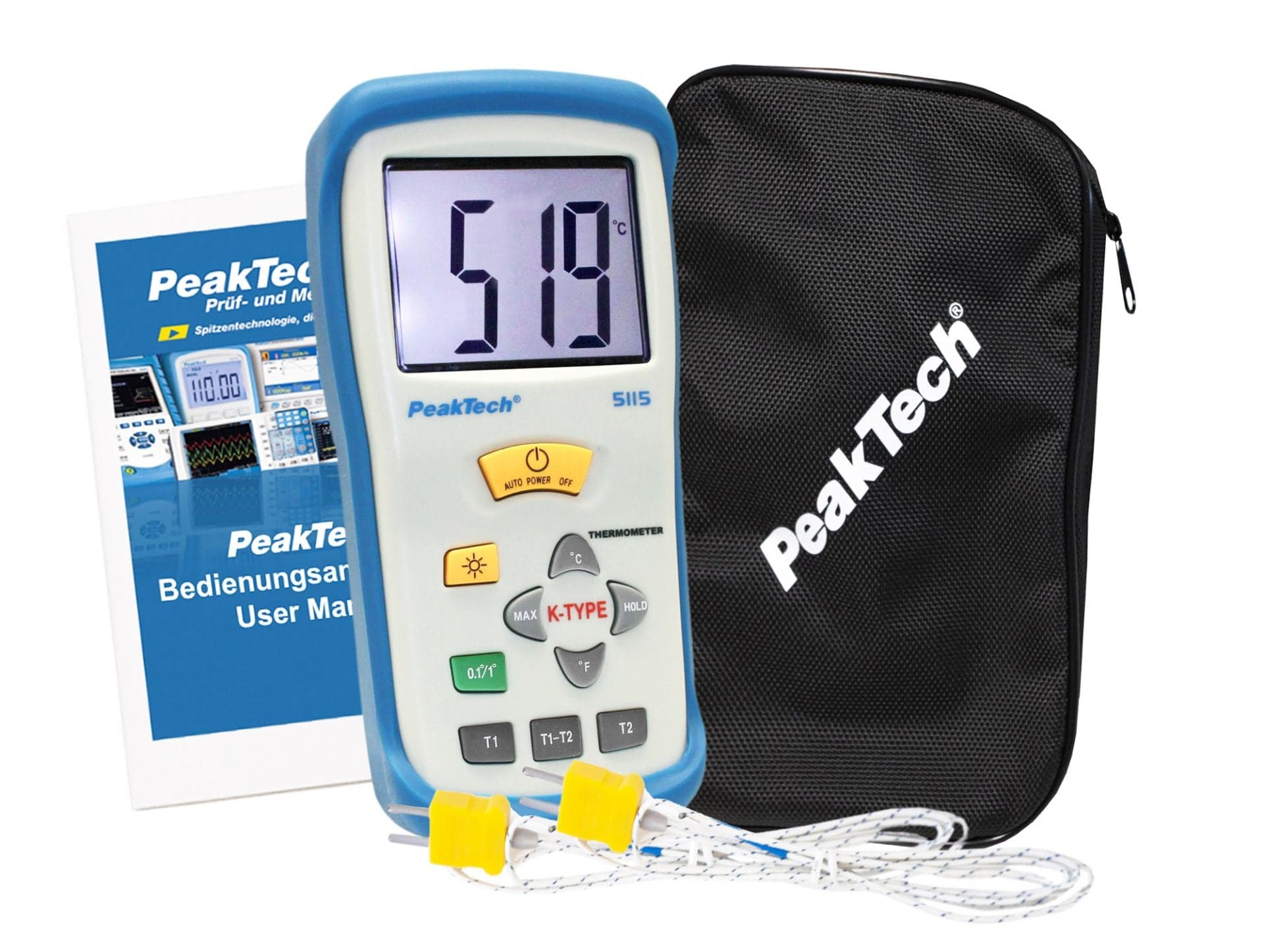 P 5115 - Digital-Thermometer ~ 2 CH ~ Typ-K ~ -50 ... +1300°C ~ mit °C/°F Anzeige - MELTEC GmbH